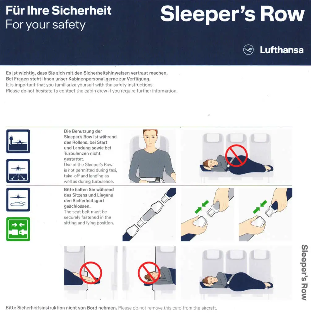Lufthansa Sleeper's Row Safety Card