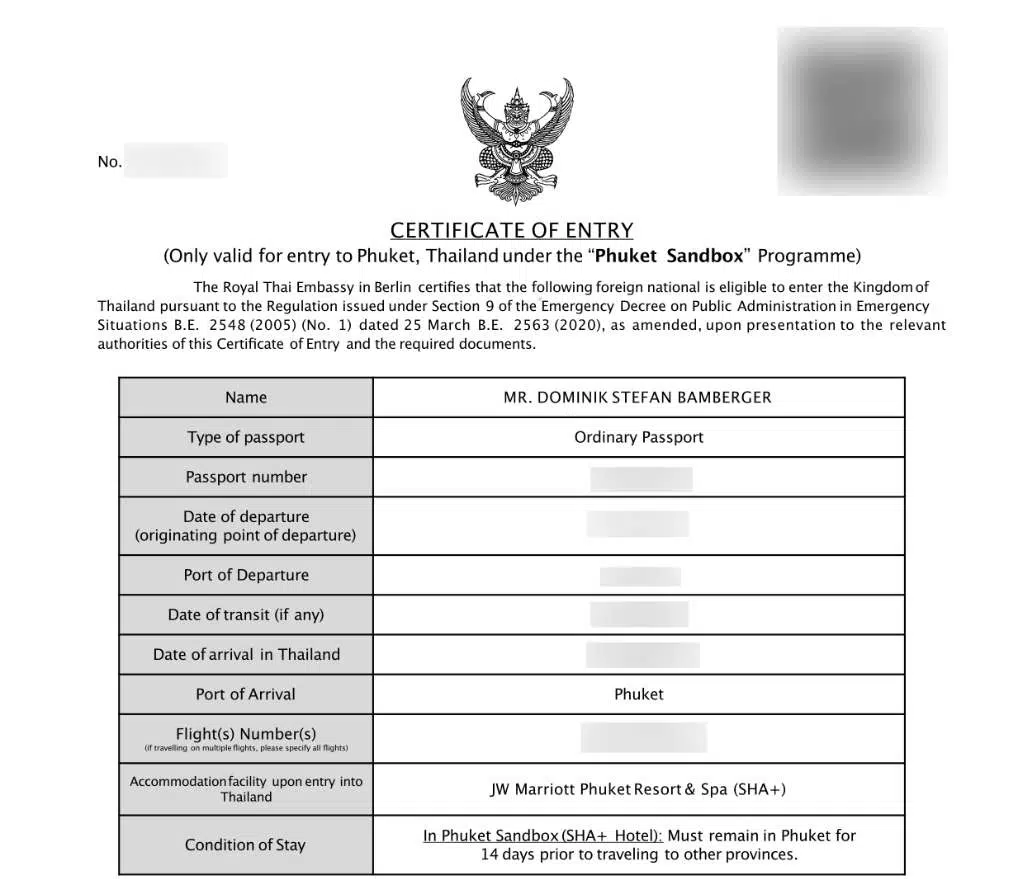 Thailand Certificate of Entry